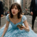 姫が亀の子どもを持ったまま転倒してしまった写真