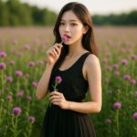 アザミを食べる女性の写真